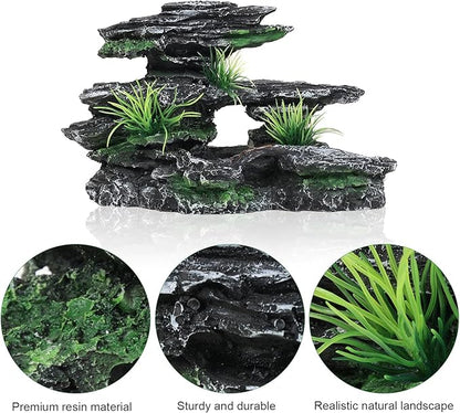 Aquarium Decor Mountain View Stone Ornament, Premium Landscape Fish Tank Decorations Large, Fish Tank Accessories, Ideal for Betta, Snails, Turtle, Hiding, Playing, Basking and Resting Spots