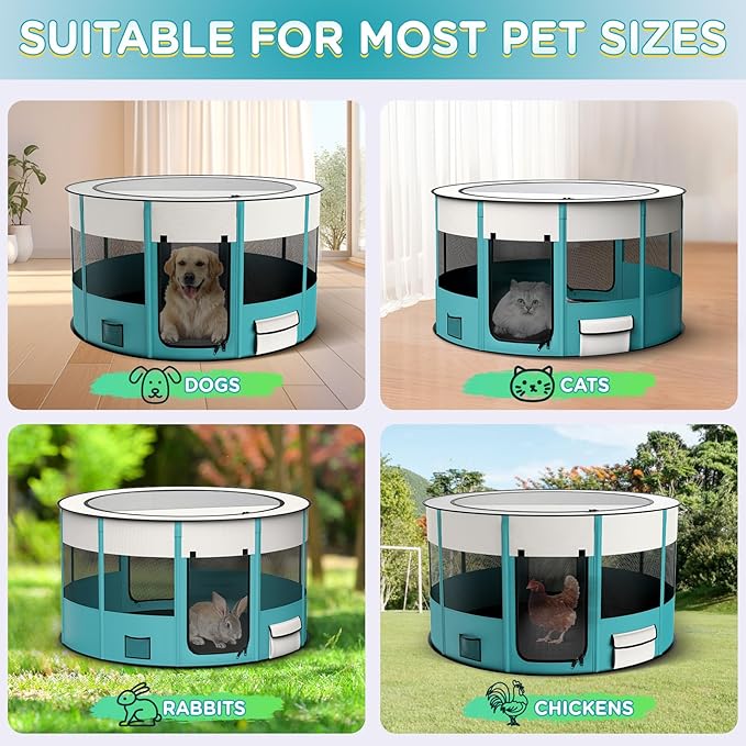 Foldable Playpen for Dogs, 110cm*110cm Waterproof Portable Dog Cat Crate Pet Exercise Kennel Tent, Puppy Kitten Cage with Shade Cover, Indoor House Outdoor Travel Use for Dog, Cat, Rabbit, Large