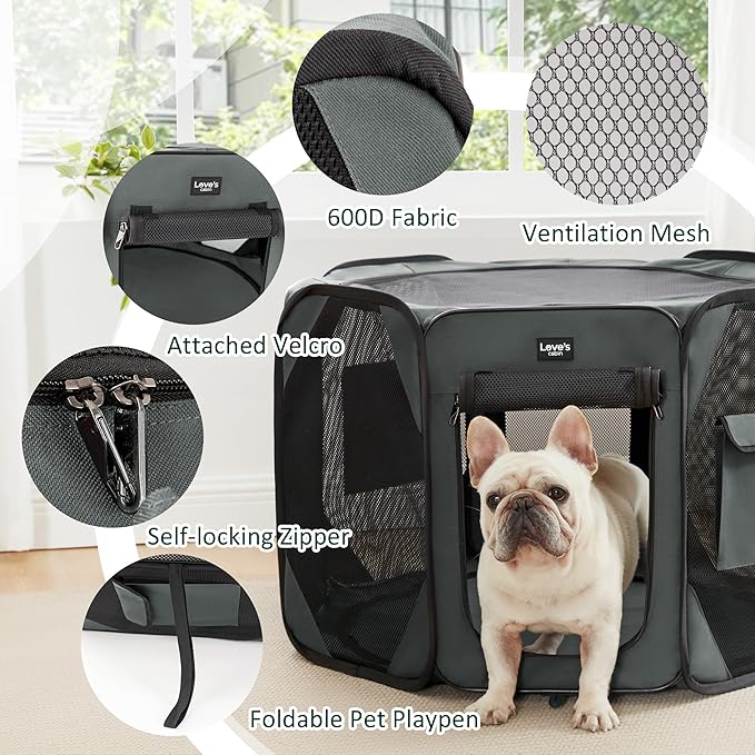 Love's cabin Pet Puppy Dog Playpen, Large Dog Tent Crates Cage Indoor/Outdoor, Portable Playpen for Cat, Foldable Pop Up Dog Kennel Playpen with Carring Case, Grey