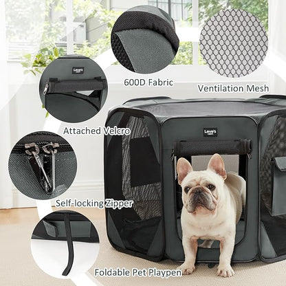 Love's cabin Pet Puppy Dog Playpen, Large Dog Tent Crates Cage Indoor/Outdoor, Portable Playpen for Cat, Foldable Pop Up Dog Kennel Playpen with Carring Case, Grey