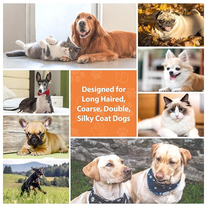 Dog Brush for Long Haired Dogs, 27mm Extra Long Metal Pin Dog Deshedding Brush and Comb Set, Short Haired Shedding Grooming Detail Pets Brush Set with Rubber Handle