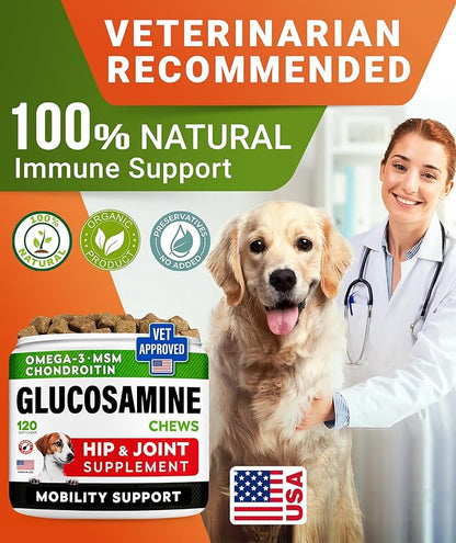 STRELLALAB Glucosamine Treats for Dogs - Joint Supplement w/Omega-3 Fish Oil - Chondroitin, MSM - Advanced Mobility Chews - Joint Pain Relief - Hip & Joint Care - Bacon Flavor - 240 Ct - Made in USA