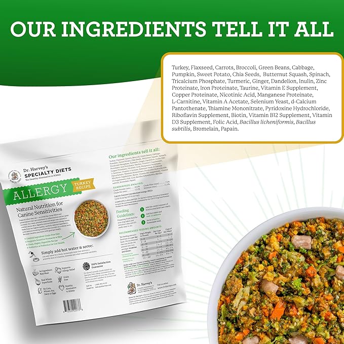Dr. Harvey's Specialty Diet Allergy Turkey Recipe, Human Grade Dog Food for Dogs with Sensitivities and Allergies (5 Pounds)