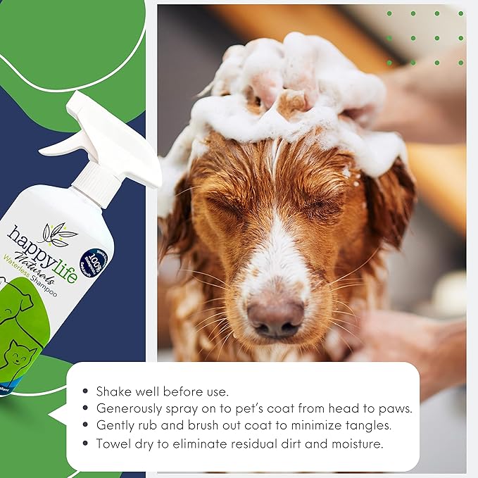 Waterless Pet Shampoo: No-Rinse Foaming Dry Shampoo Spray for Dogs & Cats - Cleanses, Hydrates, & Neutralizes Odor, pH-Balanced, Safe for Sensitive Skin & Licking, 500 ml