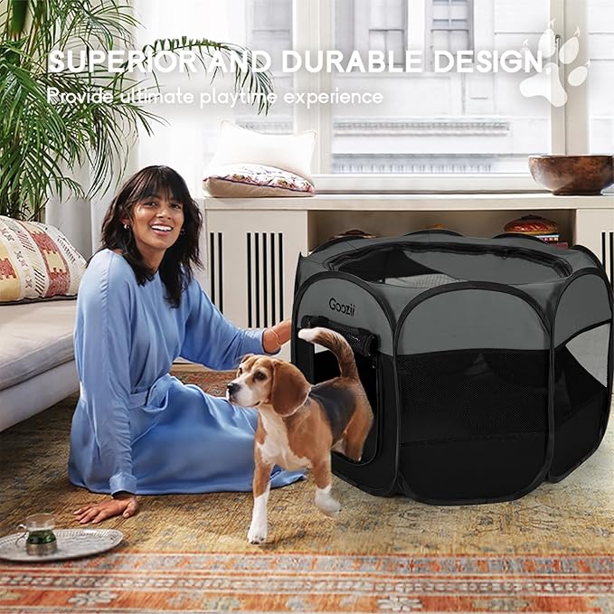 Portable Pet Cat Playpen for Indoor Cats Enclosed, Foldable Small Dog Puppy Playpen Crate Kennel Cage Outdoor with Top Roof, Pop Up Collapsible Kitten Play Pen Tent for Camping RV Black