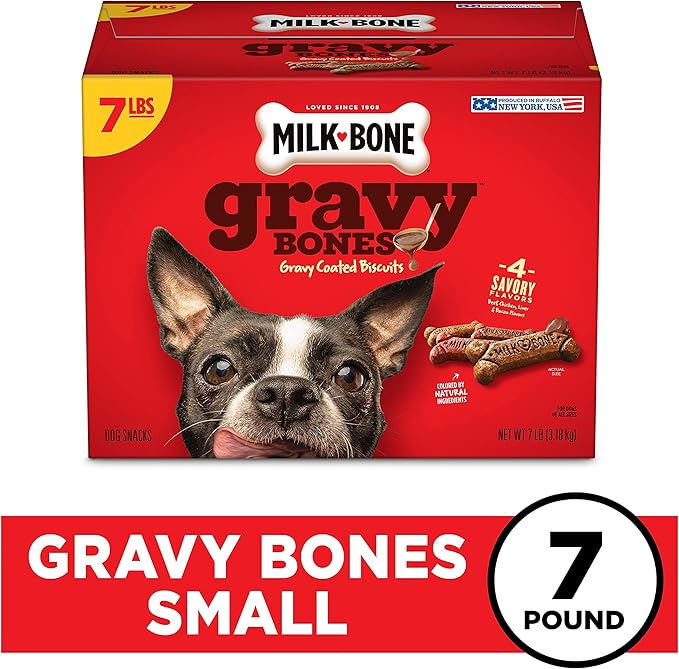 Milk-Bone Gravy Bones Dog Treats with 4 Savory Meat Flavors Coated in Gravy, 7 Pound