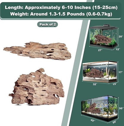 Natural Wood Driftwood for Aquarium Fish Tank Decor,Assorted Driftwood Trunk Branch for Reptile Tank Decor (SHP-XM Driftwood S(6 to10 Inch)-Pack of 2)