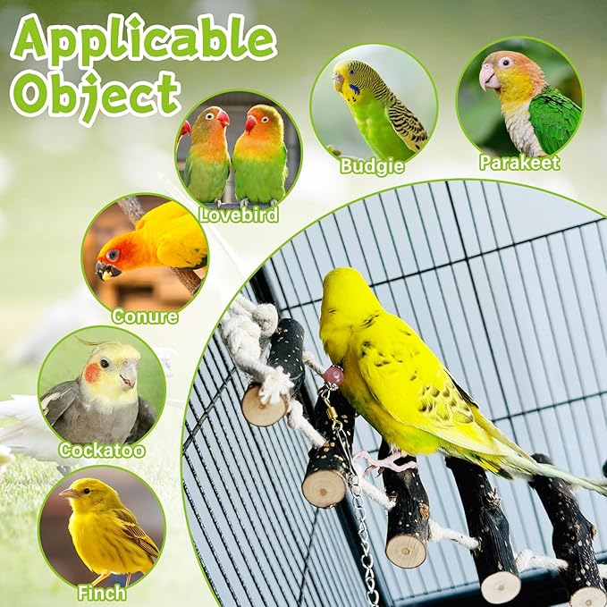 BNOSDM Wooden Bird Ladders Parrot Bridge Rope Ladder Bird Toy Pet Climbing Ladder Parakeet Cage Accessories Suit for Budgie, Lovebird, Conure, Cockatoo, Finch