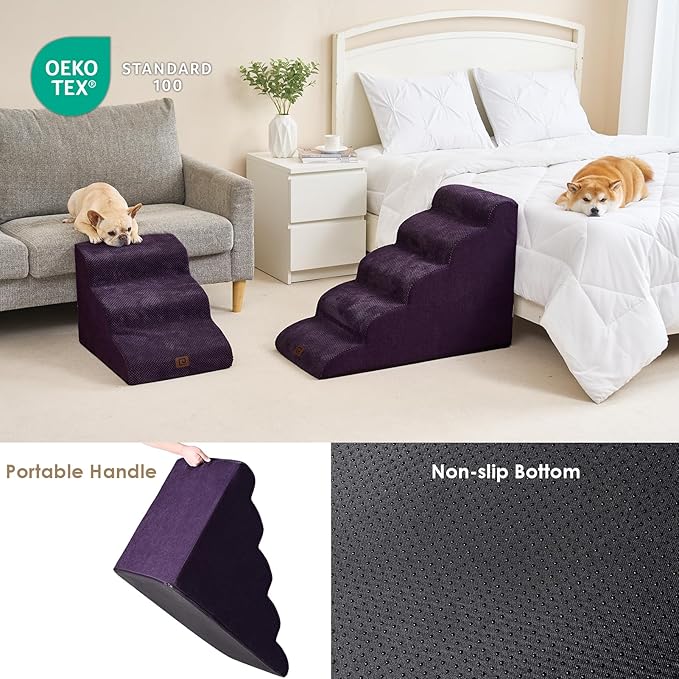 EHEYCIGA Curved Dog Stairs Ramp for Small Dogs 15.7" H, 3-Step Dog Steps for Couch Sofa and Chair, Pet Stairs for Cats, Non-Slip Balanced Pet Steps Indoor, Purple