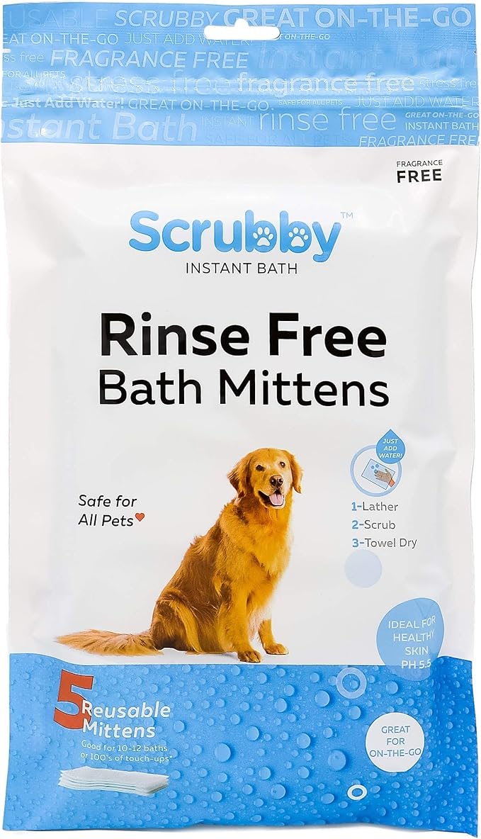 No Rinse Pet Wipes, Rinse Free Shampoo Mittens for Dogs and Cats, Bath Wipes for Bathing and Washing Pets, Hypoallergenic No Rinse Wash Mitt for Grooming, Lather Wipe Dry - 15 Pack