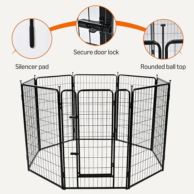 Amazon Basics Dog Playpen, 8 Panels Metal Fence with Door, Foldable for Indoor and Outdoor Use, Suitable for Small to Medium Sized Dogs, 42 Inch Height, Black