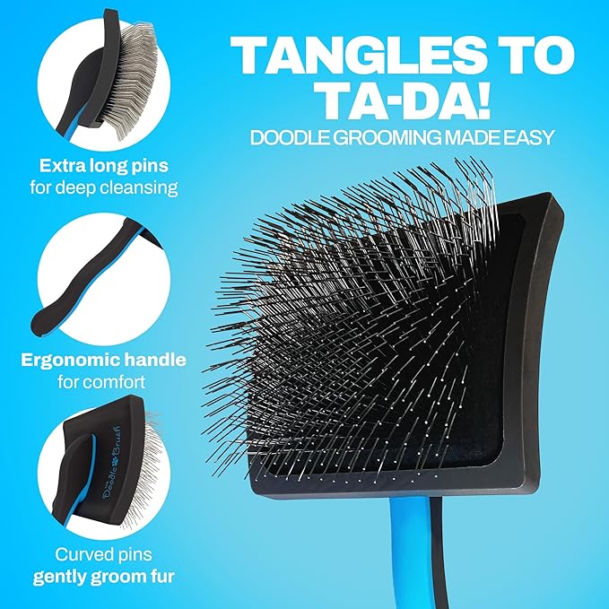 Doodle Brush Slicker Brush for Dogs - Dog Brush for Long Haired Dogs Goldendoodle, Bernedoodle Golden Doodle Brush Dog Brush for Poodles, Cockapoo, Dog Brush for Doodles, Poodle Brush - Extra Long Pin