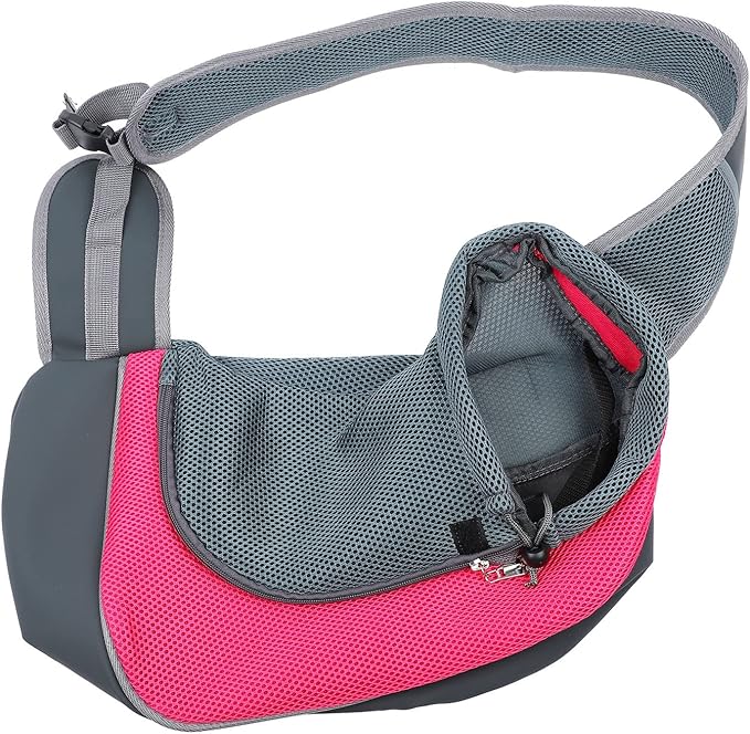 Dog and Cat Sling Carrier, Hands Free Shoulder Pet Dog Carrier, Breathable Mesh Safe Pet Papoose Bag for Puppy Small Dogs Cats, Puppy Carrier Purse with Storage Pocket for Travel(Rose Red)