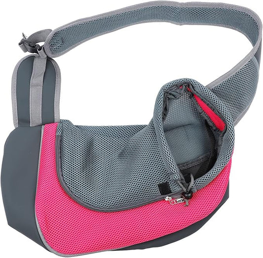 Dog and Cat Sling Carrier, Hands Free Shoulder Pet Dog Carrier, Breathable Mesh Safe Pet Papoose Bag for Puppy Small Dogs Cats, Puppy Carrier Purse with Storage Pocket for Travel(Rose Red)