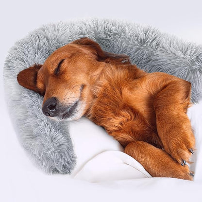 HOMBYS Extra Large Dog Pillow 35x6 Inches with Moldable Function for Latge & Medium Dogs, Soft Faux Fur Dog Neck Pillow for Anxiety Relief, Oversized Pet Calming Pillow for Dogs, Cats-Washable
