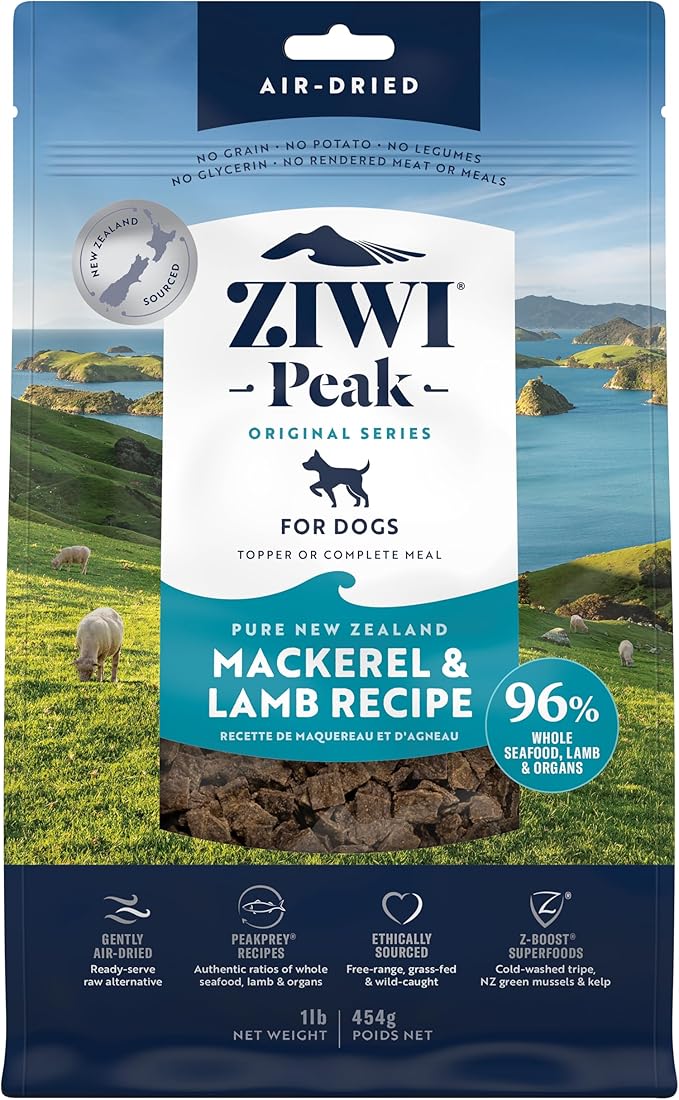 ZIWI Peak Air-Dried Dog Food  Mackerel & Lamb - All Natural, High Protein, Grain Free, Limited Ingredient w/ Superfoods (16oz)