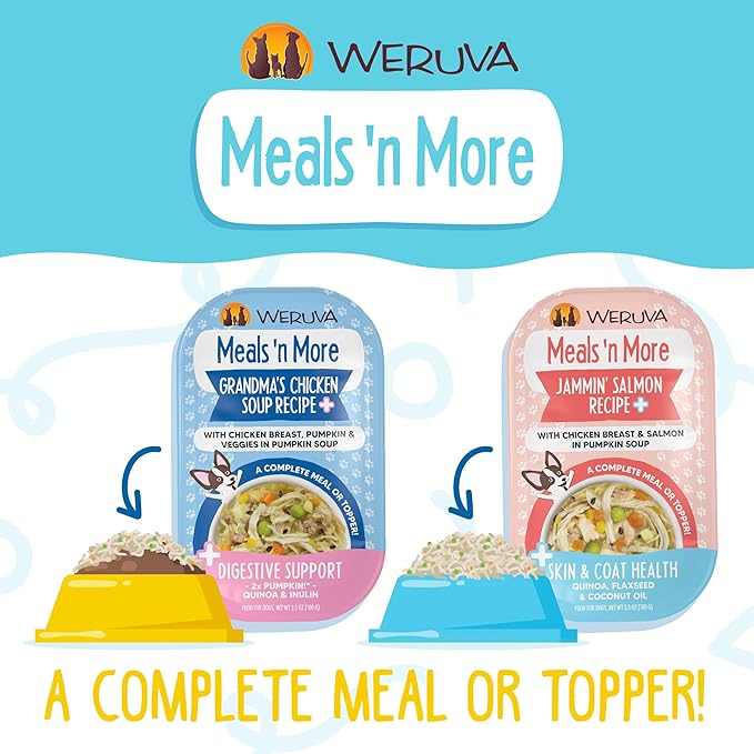 Weruva Meals 'n More Natural Wet Dog Food, Paw Lickin Chicken Plus Skin & Coat Health, 3.5oz Cup (Pack of 12)