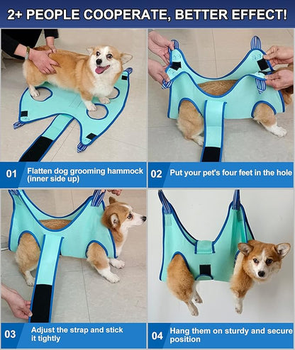 Dog Grooming Hammock 2023 New Edition, Dog Hanging Harness Holder for Nail Clipping, Dog Nail Trimming Hammock with Wide Strap, Dog Grooming Sling for Claw Care (XX-Large 65 LB Max/Turquoise)