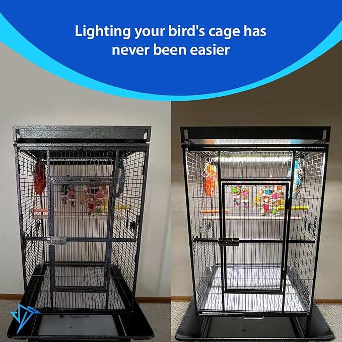 HappyBird Lighting Bird Cage Light with Chew Guard - Full Spectrum LED Pet Light - Simulates Natural Environment - Safe for Hookbill Birds – Easy to Install - (10" Long)