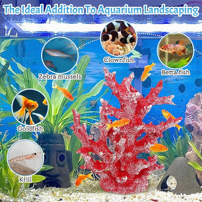PINVNBY Aquarium Coral Decorations Artificial Coral Reef Decor Resin Fish Tank Plants Ornament Fish Tank Accessories for Aquarium Landscape (Red)