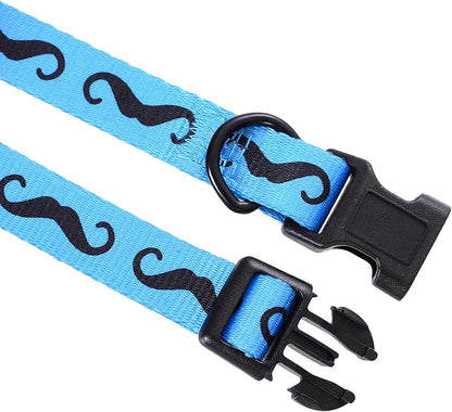 Mile High Life Dog Collar | Cute Puppy Collars | Lightweight Girl Dog Collar | Soft Boy Dog Collars | w Paws Bones Mustache Pattern (Blue, Large)