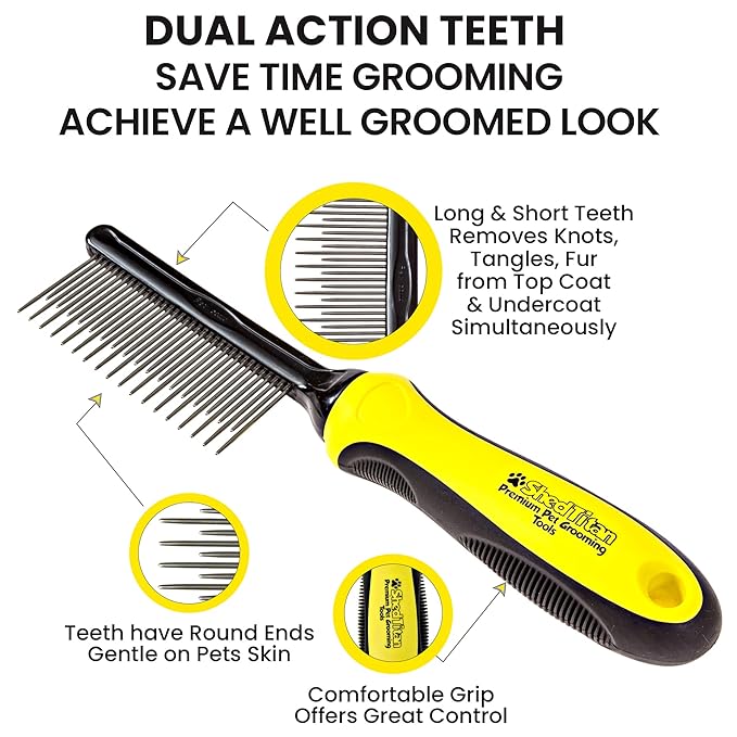 Slicker Dog Brush for Goldendoodles, Poodles & Dematting Pet Comb Value Kit - Easy Self Cleaning Slicker Brush for Grooming Dogs, Golden Doodle, Poodle, Cats - Detangle Comb Removes Matts