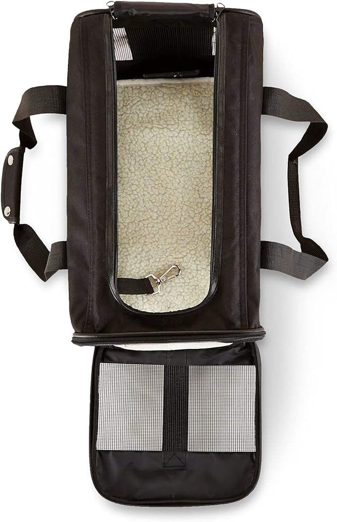 Amazon Basics Soft-Sided Mesh Pet Travel Carrier for Dog, Cat, Medium, 16.5" L x 9.4" W x 9.8" H, Black