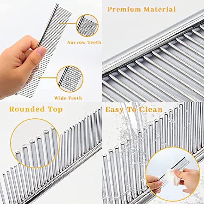 Dog Metal Comb 7.5inch Dogs Dematting Tool Pet Grooming Comb Stainless Steel Teeth Cats Pubby Comb for Removing Hair (L: 19x5cm)