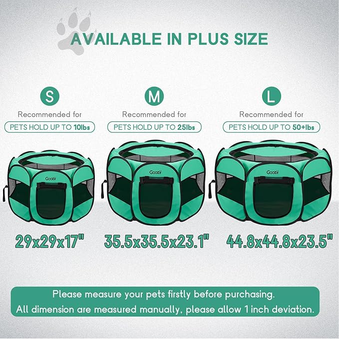 Portable Dog Playpen Crate Cage for Small Dogs Indoor Outdoor, Collapsible Pop Up Pet Cat Kitten Play Pen Tent Enclosed, Foldable Dog Kennel with Bottom Roof Cover for Rv Camping - Green