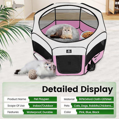 X-ZONE PET Dog Playpen Portable Pet Play Pens for Puppies, Cat, Rabbit, Chicks, Foldable Exercise Play Tent Kennel Crate, Indoor/Outdoor Travel Camping Pink Small