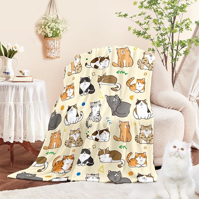 Cat Kids Throw Blanket for Girls Boys Teens Soft Fuzzy Flannel Animal Bed Blanket for Women Adults Plush Cute Christmas Birthday Gifts,60”x80”