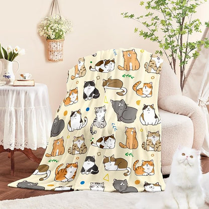 Cat Kids Throw Blanket for Girls Boys Teens Soft Fuzzy Flannel Animal Bed Blanket for Women Adults Plush Cute Christmas Birthday Gifts,50”x60”