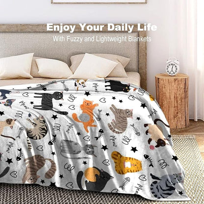 Cute Cat Blanket Animals Pet Pattern Gifts for Cat Lovers Soft Lightweight Flannel Throw Blankets for Kids Adults 50"x40"
