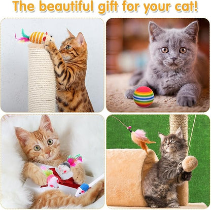 Poen 22pcs Cat Kitten Toys Set with 2 Collapsible Cat Tunnel and 20 Interactive Kitty Feather Toy, Fluffy Mouse, Crinkle Balls, for Kitten Puppy(Blue, Black)