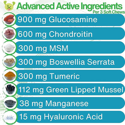 Adaptiflex Natural Joint Supplement for Dogs - Chondroitin, MSM, & Glucosamine for Dogs Hip and Joint Supplement - Aids in Joint Pain Relief - Hip and Joint Soft Chew Supplement for Dogs-Peanut Butter