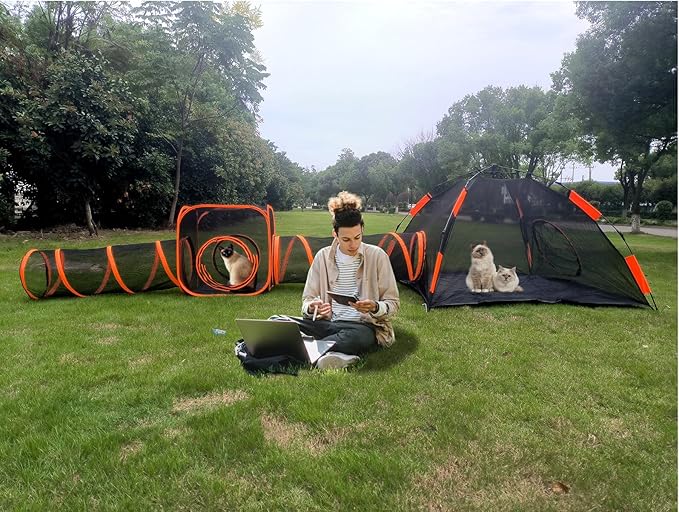 4 in 1 Pet Cat and Dog Tunnel Tent Foldable Pet Tent Outdoor Pop Up Pet Playpen Cage Fences House (Styles 4)