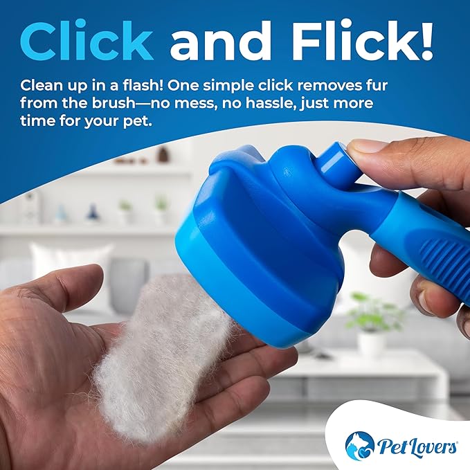 PetLovers EzSlicker Self-Cleaning Brush - Dog Brush for Shedding, Gentle Slicker Brush for Cats, Tangle-Free Grooming Comb with Soft Bristles & Ergonomic Handle for Stress-Free Grooming