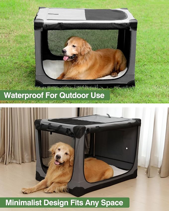 36 Inch Collapsible Travel Dog Crate for Medium Large Dogs, Portable Dog Crate 4-Door Foldable Soft Kennel with Chew-Proof Mesh Windows for Indoor & Outdoor Travel,with Storage Bag,Grey