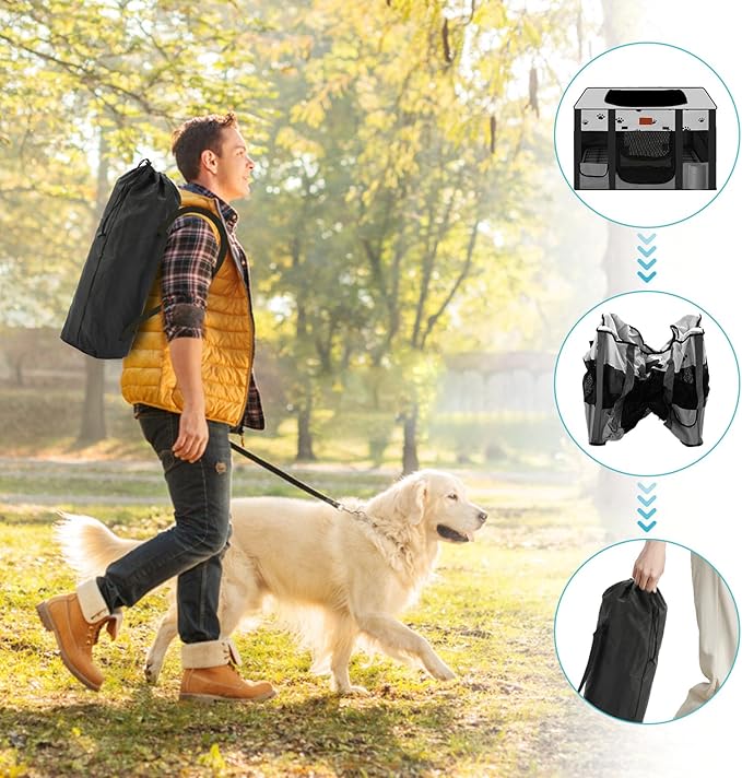 Portable Dog Playpen,Cat Playpen Pet Delivery Room,Portable Kennel Tent Game Pens Suitable for All Medium/Small Pets Metal Dog Crate,with Dog Pee Pad Carring Bag for Indoor/Outdoor Travel