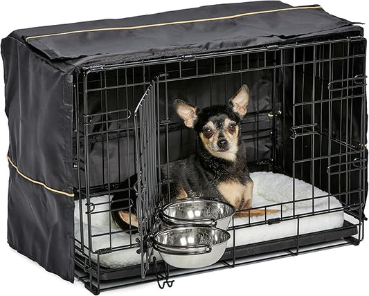 MidWest Homes for Pets iCrate Dog Crate Starter Kit | 22-Inch Dog Crate Kit Ideal for XS Dog Breeds (Weighing up to 12 Pounds) || Includes Dog Crate, Pet Bed, 2 Dog Bowls & Dog Crate Cover
