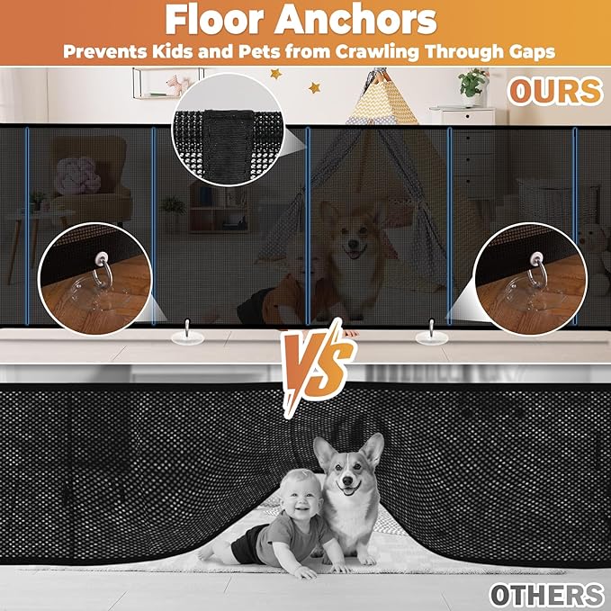 200" Retractable Baby Gates Dog Gate Extra Wide, 42" Tall Child Pet Safety Gate with Reinforced Strips for Stairs, Long Mesh Garage Gates Fence for Outdoor Indoor Large Openings Driveway Decks Patio