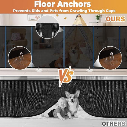 200" Retractable Baby Gates Dog Gate Extra Wide, 42" Tall Child Pet Safety Gate with Reinforced Strips for Stairs, Long Mesh Garage Gates Fence for Outdoor Indoor Large Openings Driveway Decks Patio