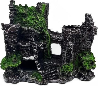 Mipukbay Aquarium Decor Castle, Resin Fish Tank Ornament for Freshwater/Saltwater, Safe Green Landscape Rock Cave