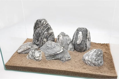 Natural Fish Tank Stones Aquarium Rocks 10lb Silver Seiryu Rock for Aquascaping, Terrariums, Bonsai, Garden Landscaping & Reptile Habitats(2-7inch 5-6Pcs)