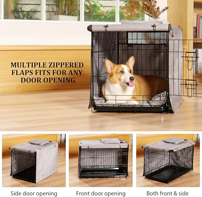 600D Dog Crate Cover, Waterproof Pet Kennel Cover with Storage Bag, Dog Cage Cover Fit for 42 Inch Wire Crate, 42 Inches, Gray (Cover Only)