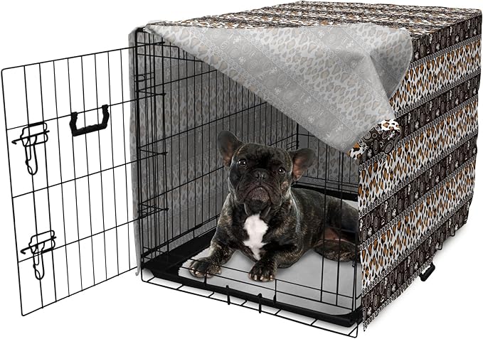 Ambesonne African Dog Crate Cover, Traditional Borders Cheetah Skin with Abstract Spirals and Circles, Easy to Use Pet Kennel Cover for Cats & Medium Dogs, 24 Inch, Pale Coffee Brown White