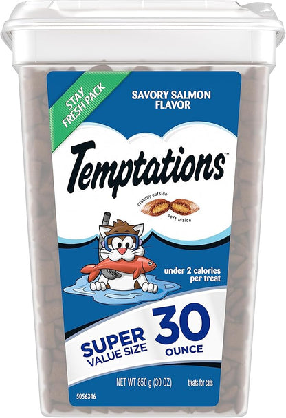 Temptations Classic Crunchy and Soft Cat Treats, Savory Salmon Flavor, 30 oz. Tub
