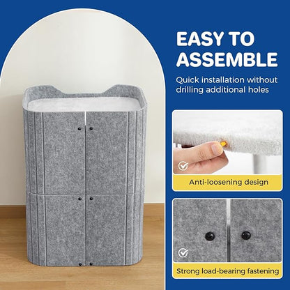 Cat House for Indoor Cats Large Cat Bed Cave 2-Storey Cats Condo with Cozy Felt Covered Hideaway for Multiple Pets Grey