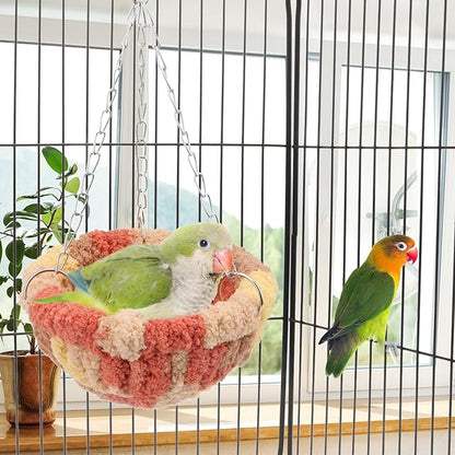 Wontee Bird Nest Bed Parrot Hanging Swing Hammock Bird Cage House for Budgies Parakeets Cockatiels Lovebirds Conures (Orange)