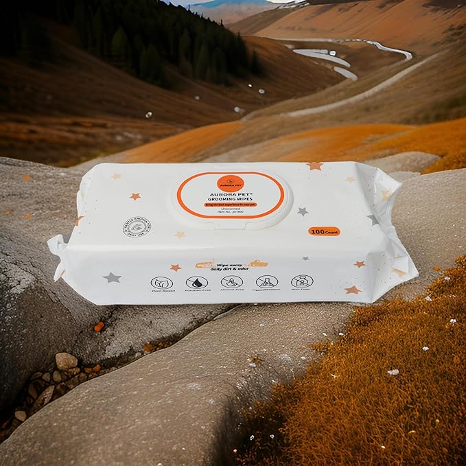 Aurora Pet Wipes – 100% Natural, Plant-Based Hypoallergenic Grooming Wipes for Dogs & Cats – Extra-Durable, Large & Thick for Effortless Cleaning (Combo, 200 Count)